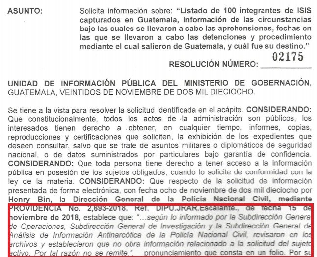 PNC no cuenta con registros de terroristas capturados en Guatemala